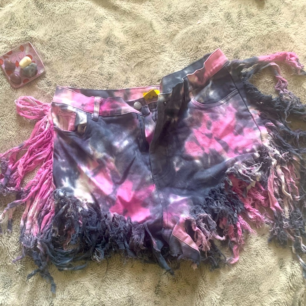 Tie Dyed / Frayed / Tassel / Low Waisted / Booty Shorts.